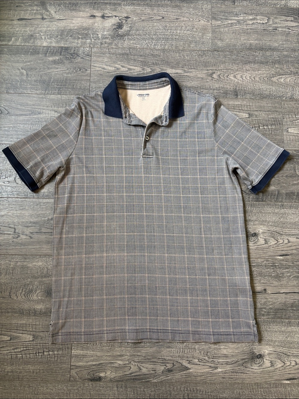 Lands' End Plaid Polo with Navy Trim